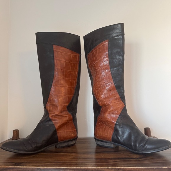 Vintage Black and Tan Heeled Boots - Picture 5 of 9